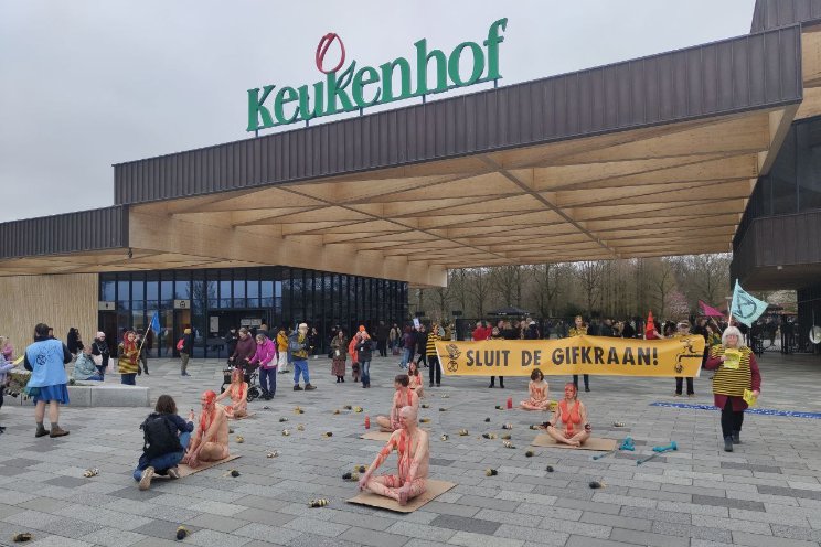 Protest Extinction Rebellion bij opening Keukenhof
